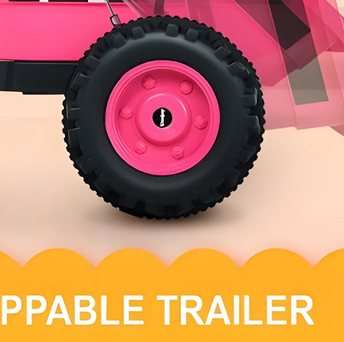 2025 HL338 6V Kids Electric Ride On Tractor with Detachable Wagon Pink