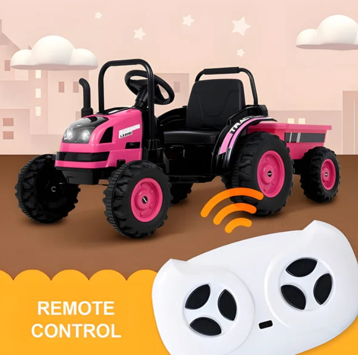 2025 HL338 6V Kids Electric Ride On Tractor with Detachable Wagon Pink