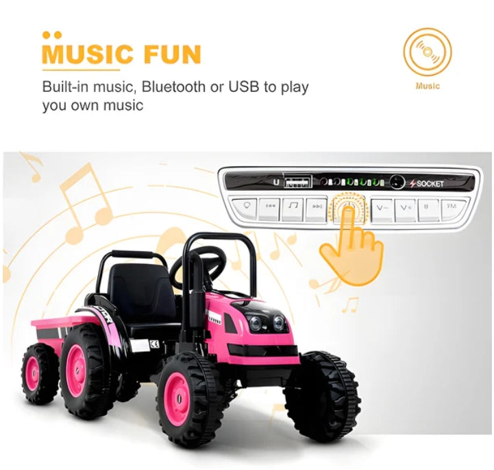 2025 HL338 6V Kids Electric Ride On Tractor with Detachable Wagon Pink