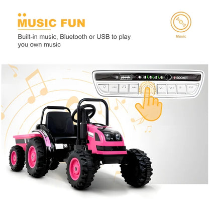 2025 HL338 6V Kids Electric Ride On Tractor with Detachable Wagon Pink