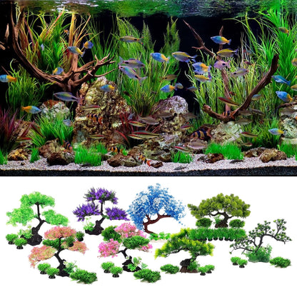 Fish tank bonsai tree ornament inside aquarium