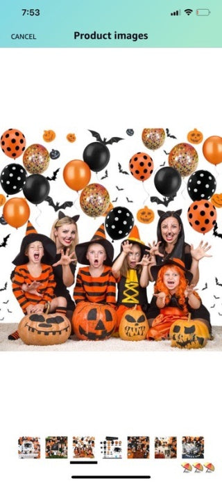 Style A and B comparison - Style A pumpkin black cat set, Style B photo props deluxe set, Style C crossed out