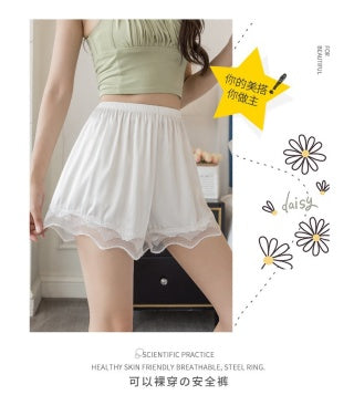 Lace hem close-up - delicate scalloped lace trim, elegant feminine detail, pretty enough to show