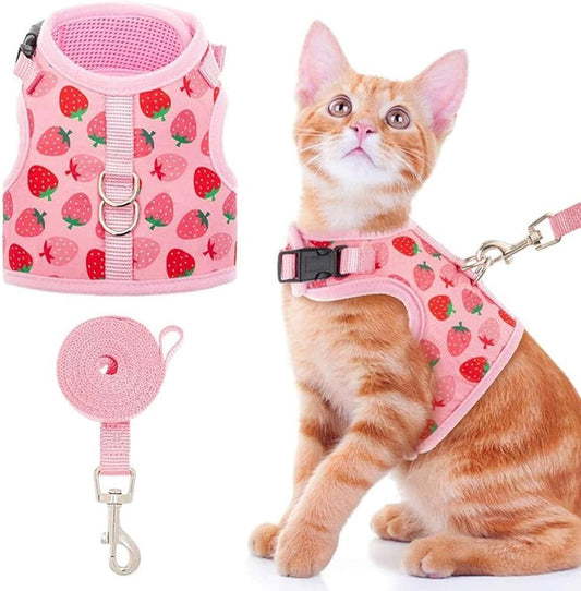 Pink Cat Harness with Leash Escape Proof Mesh Puppy Outdoor Walking Harness for Small Pets Chihuahua Teddy Cats Clothes