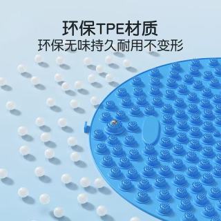 Blue acupoint foot massage mat in use - person standing on mat, full foot coverage, 55cm diameter