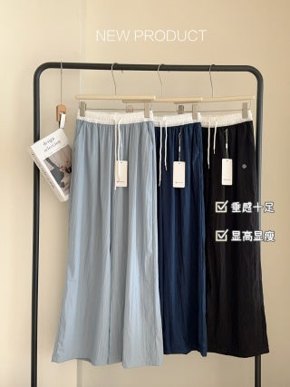Color-block wide-leg pants navy blue front view