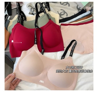 Cream seamless bra set on model - side profile showing wireless sculpting support