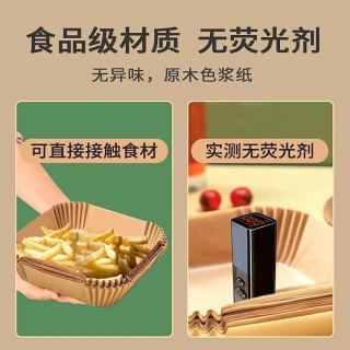 Healthy cooking infographic - air fryer parchment liners used for roast chicken, pizza, fries, egg tarts