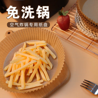Food-grade safe, no oil mess - round liners with fries and fried chicken on cooling rack