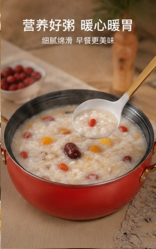 Congee cooking in apple pot - smooth creamy porridge, even heat distribution, nutritious breakfast
