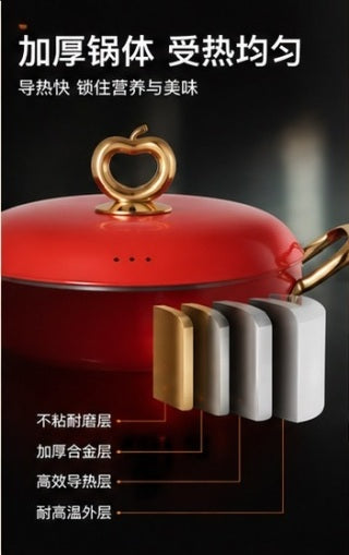 Three generations family sharing meal from apple pot - 6L large capacity, full family serving