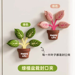 Pink and green sets displayed together - chubby leaf shapes with vein detail, soft ABS texture