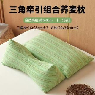 Yujunbao triangular buckwheat pillow in brown - woman lying on back showing head and neck zone support