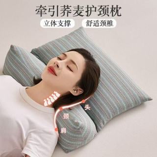 Grey triangular buckwheat pillow - woman lying on back showing ergonomic two-zone cervical support