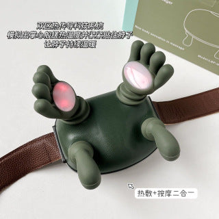 Massager size comparison - compact palm-sized body with five fingers extended, lightweight portable design