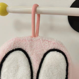 Pink Flower Miffy close-up - embroidered pink flower with green stem, coral fleece texture