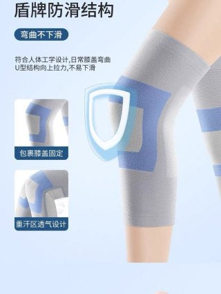 No leg constriction, no slipping - model pulling sleeve showing it stays put without rolling