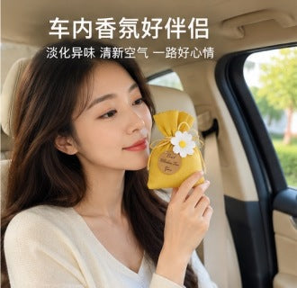 Three sachet bags in different colors - brown sandalwood, beige gardenia, yellow osmanthus
