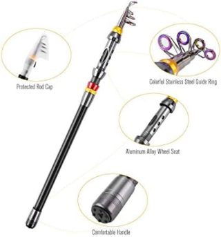 FISHOAKY Telescopic Fishing Rod, Carbon Fiber and Reel Combo Spinning Rod with Spool Line Lures Hooks for Kids and Adults | Saltwater &Freshwater