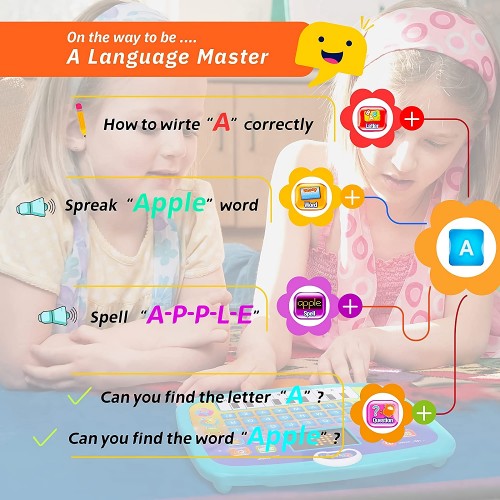 Educational Toy, Kids Educational Computer Learning Interactive Toy, Alphabet Word Learning with LED Screen, Music