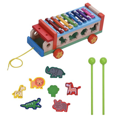 2-in-1 Wooden Xylophone Car & Animal Shape Sorter