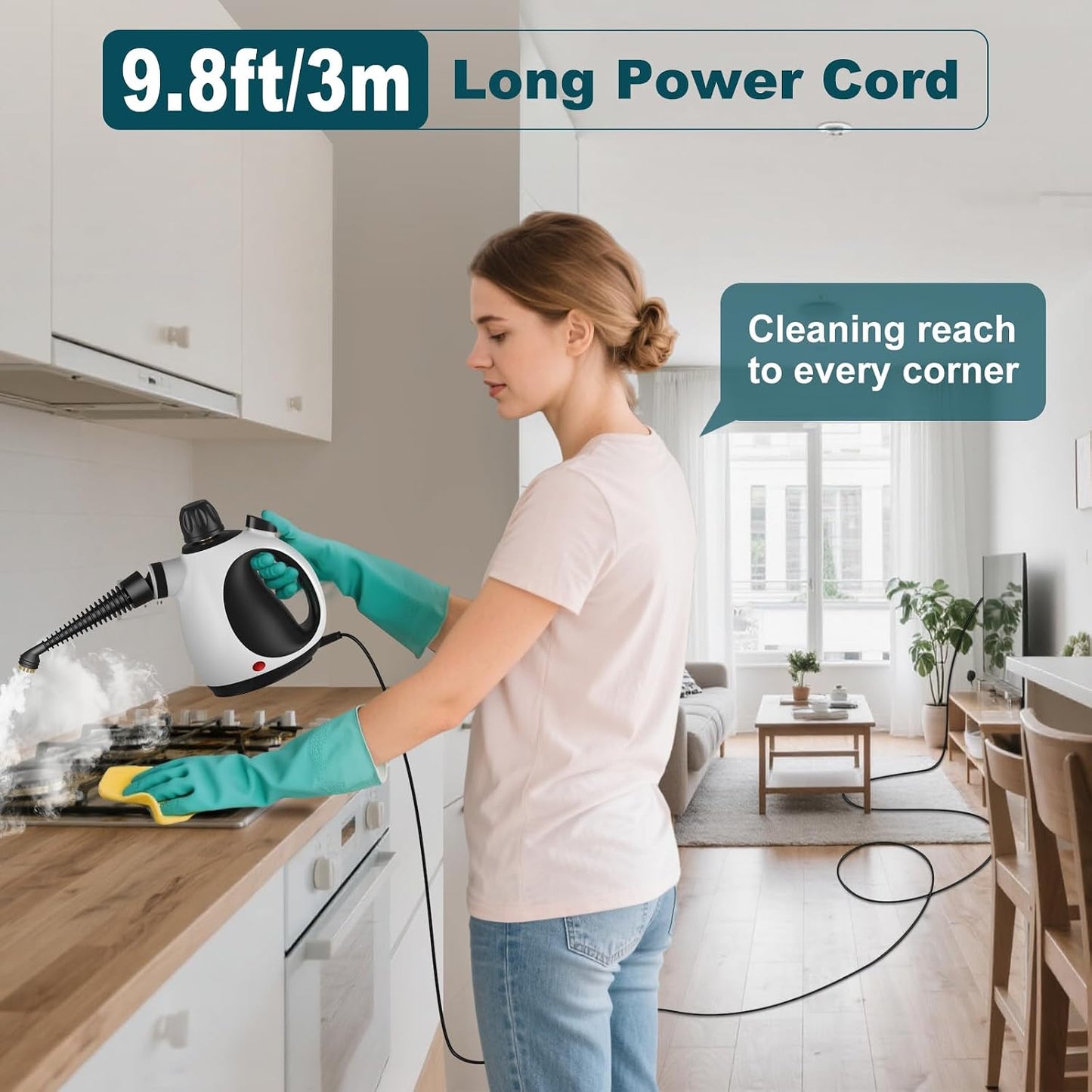 Handheld Pressurized Steam Cleaner with 14 Accessories