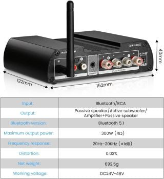 A08 PRO TPA3255 Power Amplifier Bluetooth 5.1 with UV Meter 300W+300W HiFi Class D Stereo Digital Audio Amp 2.0 Channel Amp