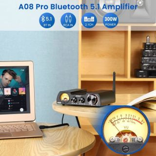 A08 PRO TPA3255 Power Amplifier Bluetooth 5.1 with UV Meter 300W+300W HiFi Class D Stereo Digital Audio Amp 2.0 Channel Amp