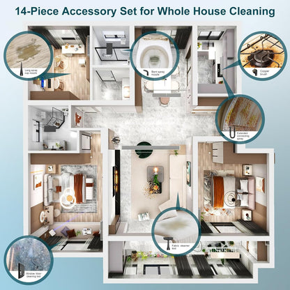 Handheld Pressurized Steam Cleaner with 14 Accessories
