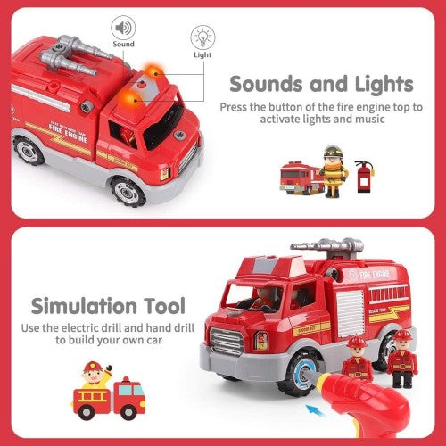 Take Apart Rescume Team Firetruck Playset – Build Your Own Fire Truck Toy with Lights & Sounds