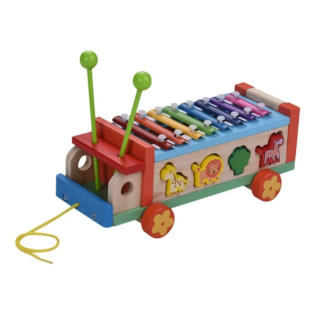 2-in-1 Wooden Xylophone Car & Animal Shape Sorter