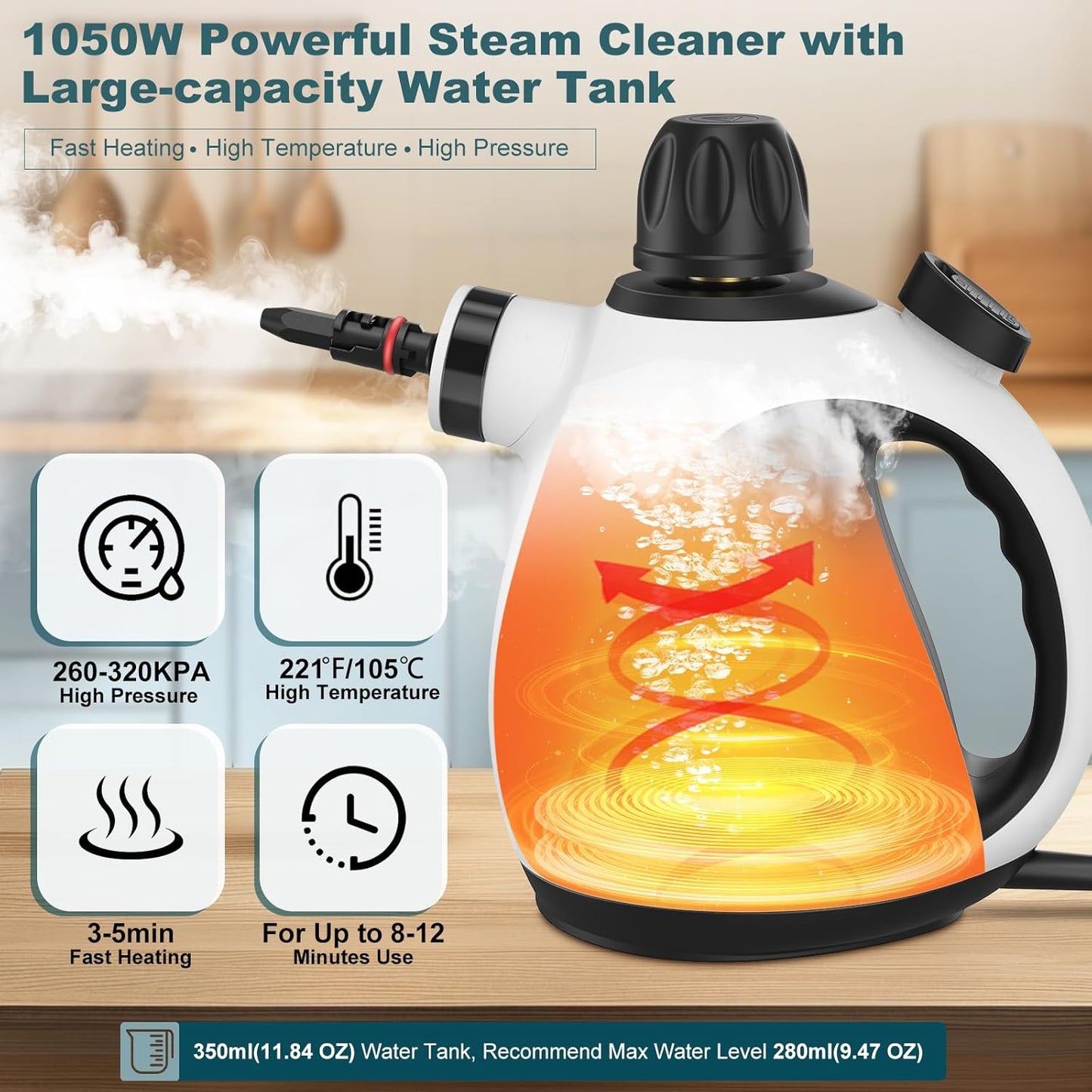 Handheld Pressurized Steam Cleaner with 14 Accessories