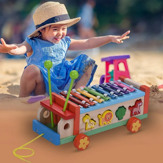 2-in-1 Wooden Xylophone Car & Animal Shape Sorter