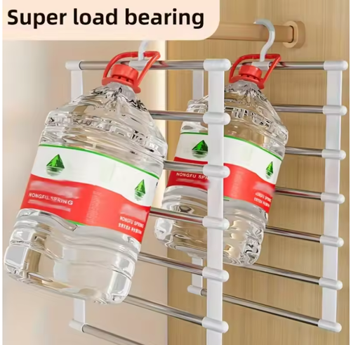 Pants rack in use holding multiple pairs of pants